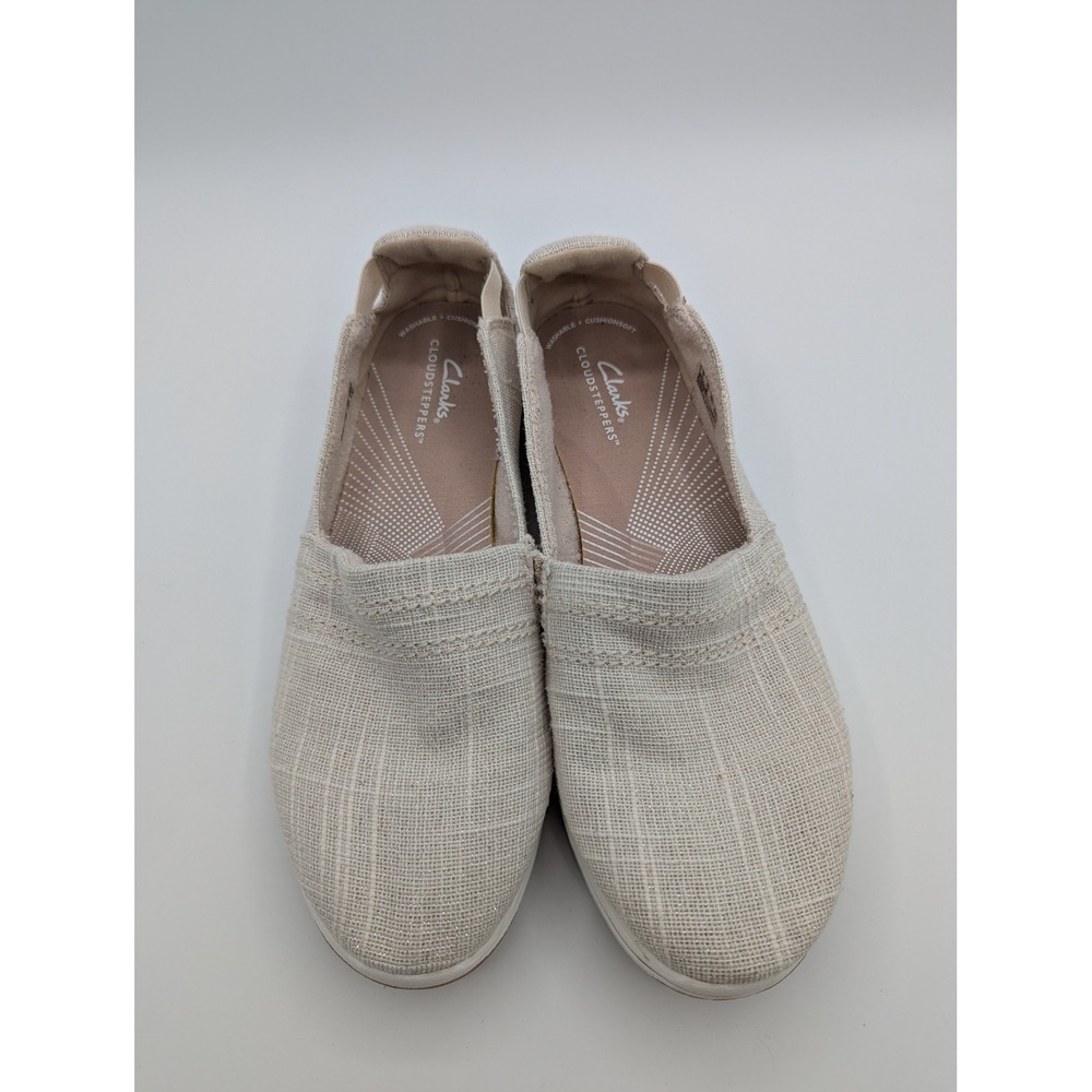 Clarks Cloudsteppers Womens 8.5 M Stone Metallic Textile Slip‎ On Loafers - Picture 3 of 8